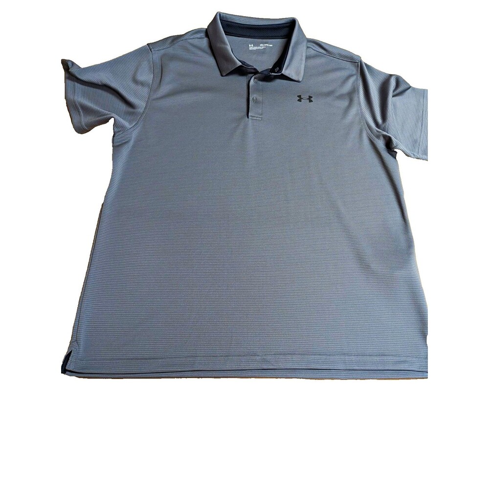 Under Armour Men's Polo Shirt 2XL Gray Striped Short Sleeve Loose Fit Logo